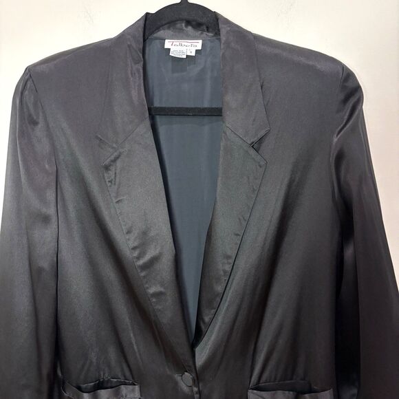 Talbots 100% Silk Satin Blazer Jacket Women 10 Evening Tuxedo Black Tie Elegant - Picture 2 of 8
